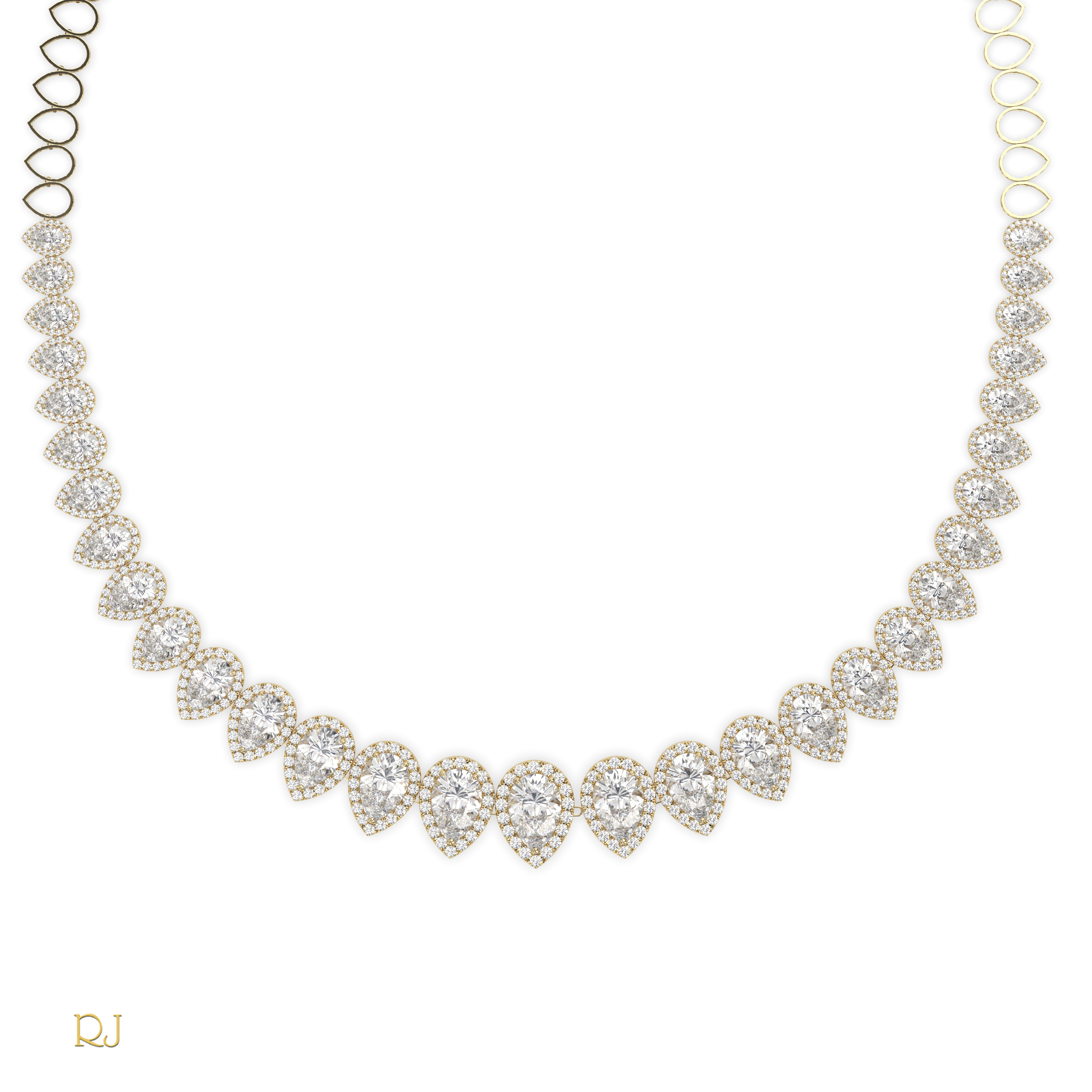 18k yellow gold  half eternity pear diamond necklace – 4.45ct centre | 18k gold & platinum
