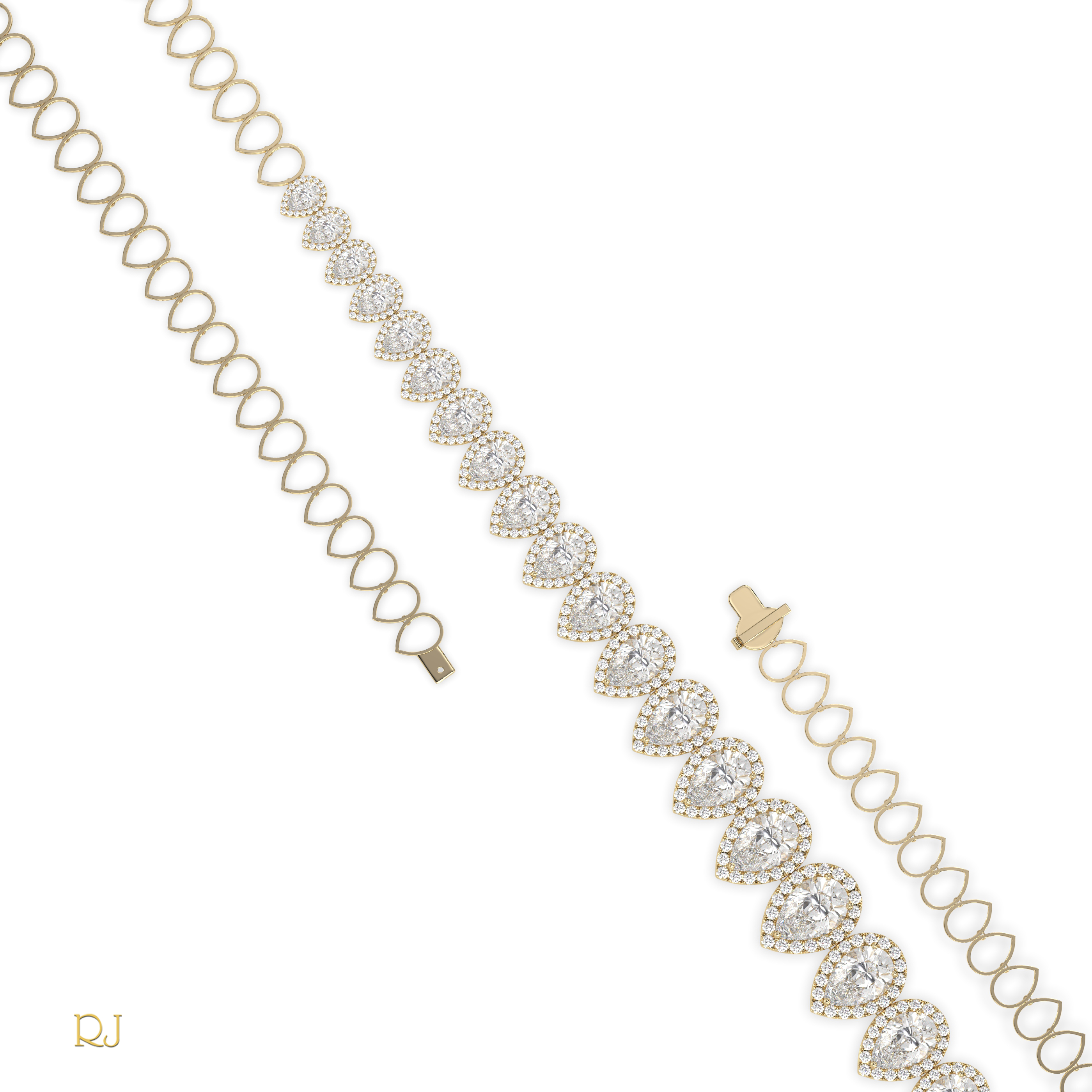 18k yellow gold  half eternity pear diamond necklace – 4.45ct centre | 18k gold & platinum