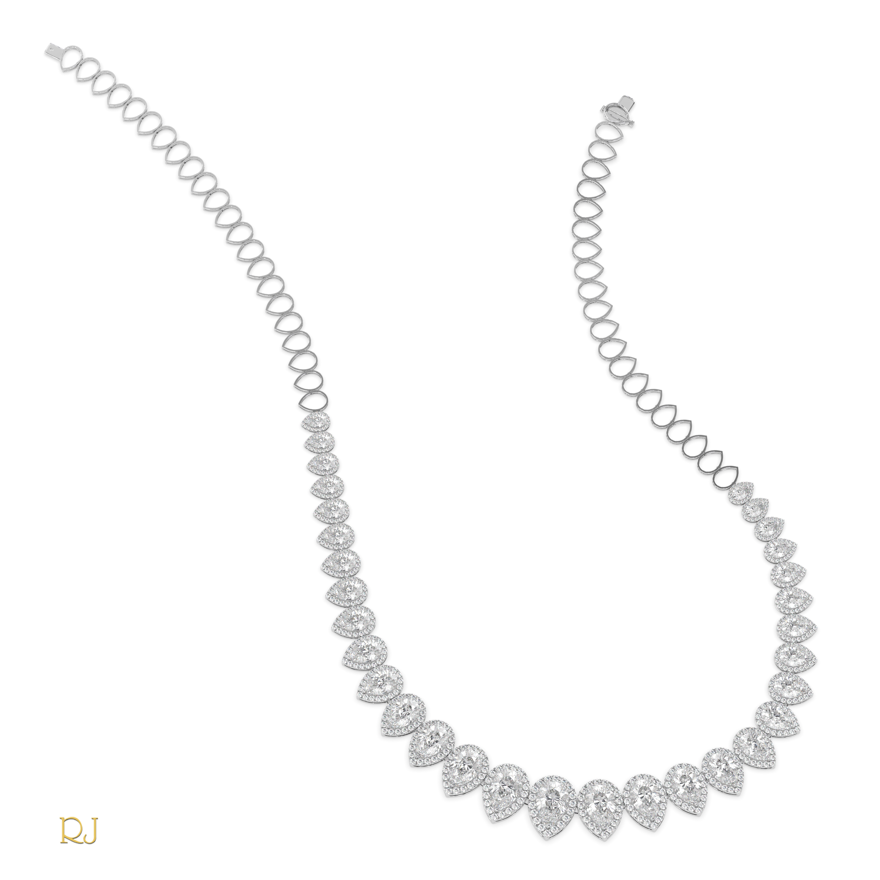 pt platinum  half eternity pear diamond necklace – 4.45ct centre | 18k gold & platinum