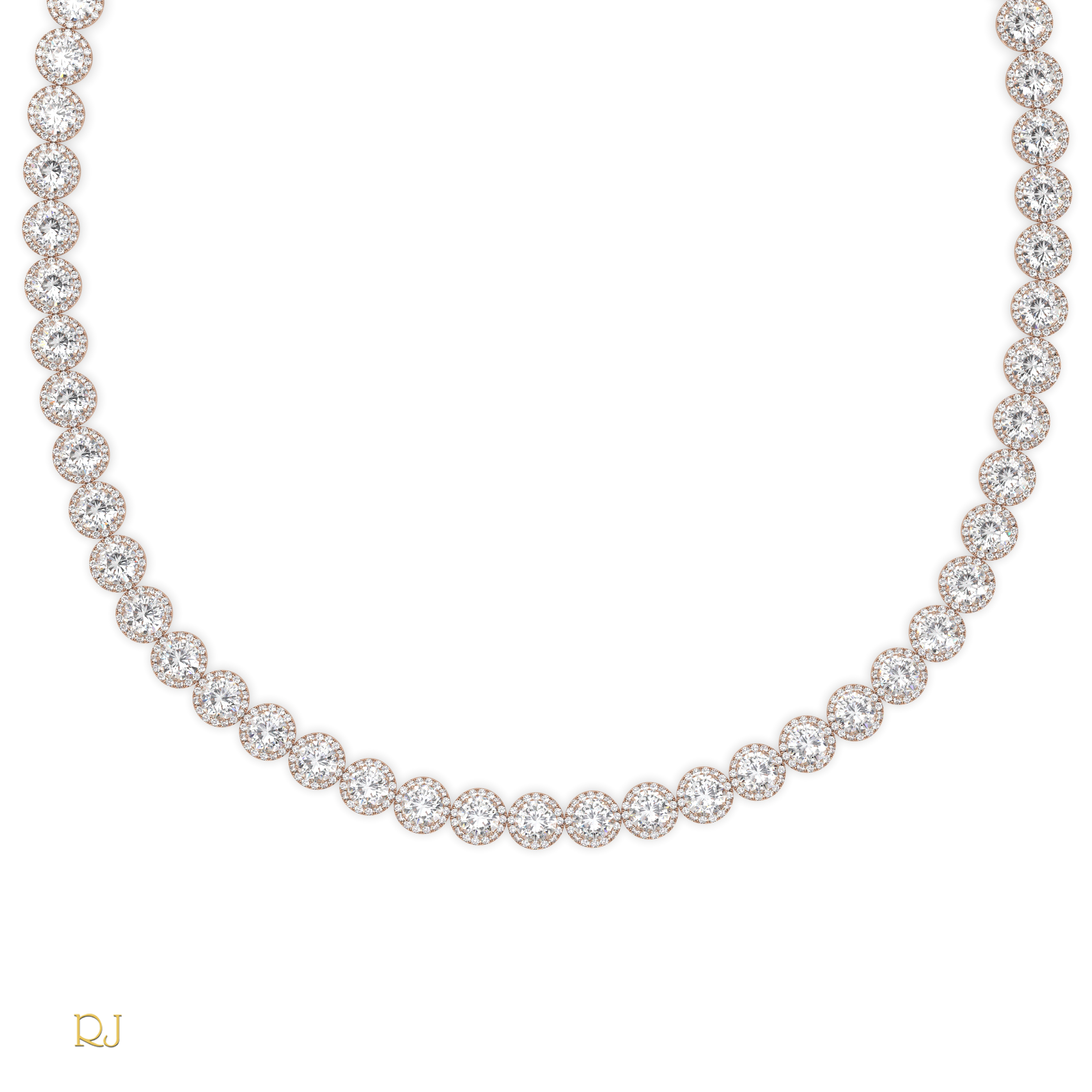 18k rose gold  full eternity round diamond necklace – 104.08ct total | 18k gold & platinum