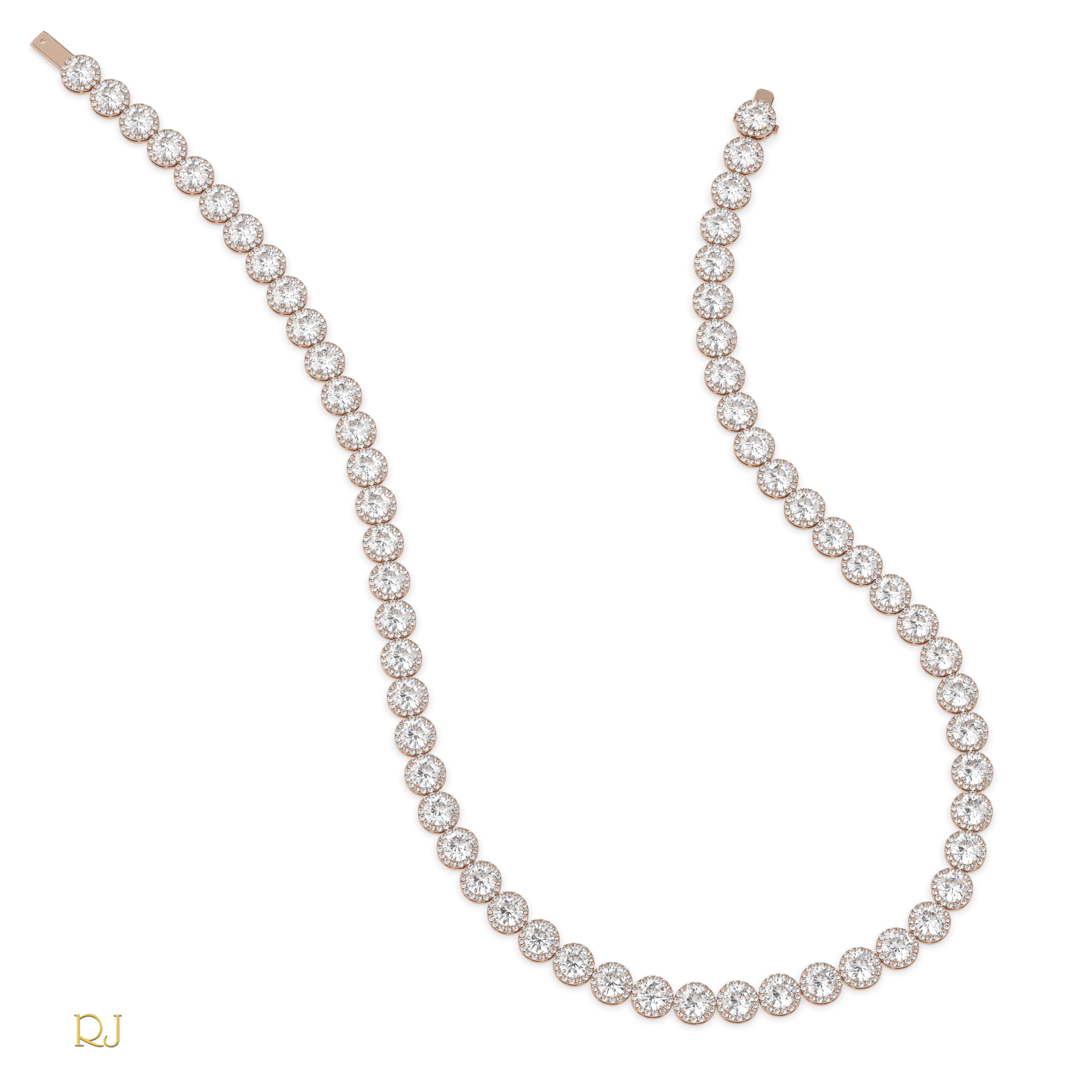 18k rose gold  full eternity round diamond necklace – 104.08ct total | 18k gold & platinum