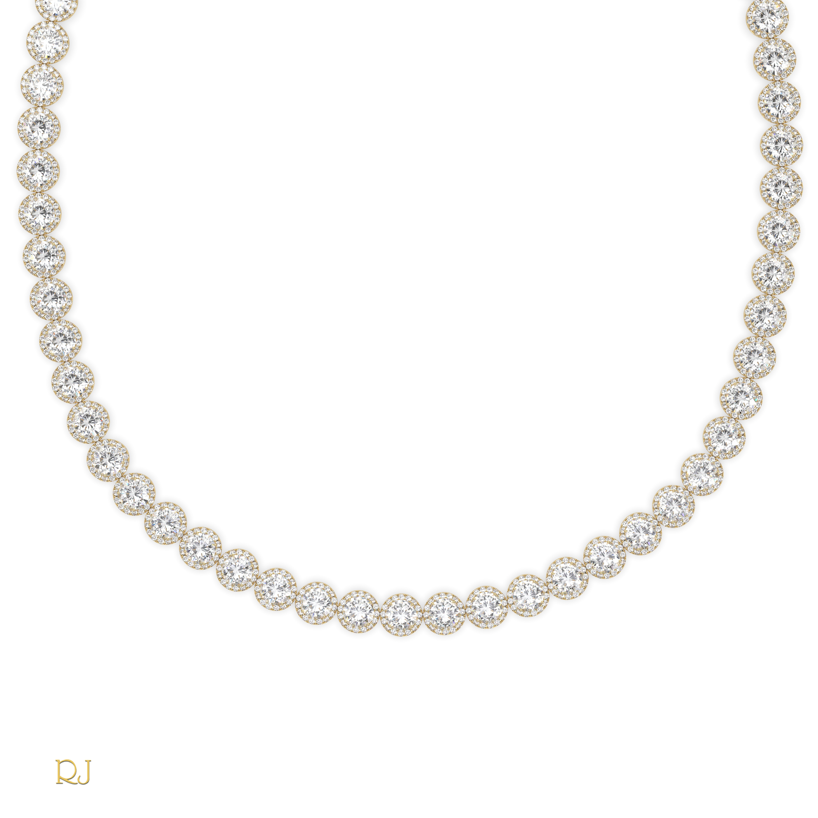 18k yellow gold  full eternity round diamond necklace – 104.08ct total | 18k gold & platinum