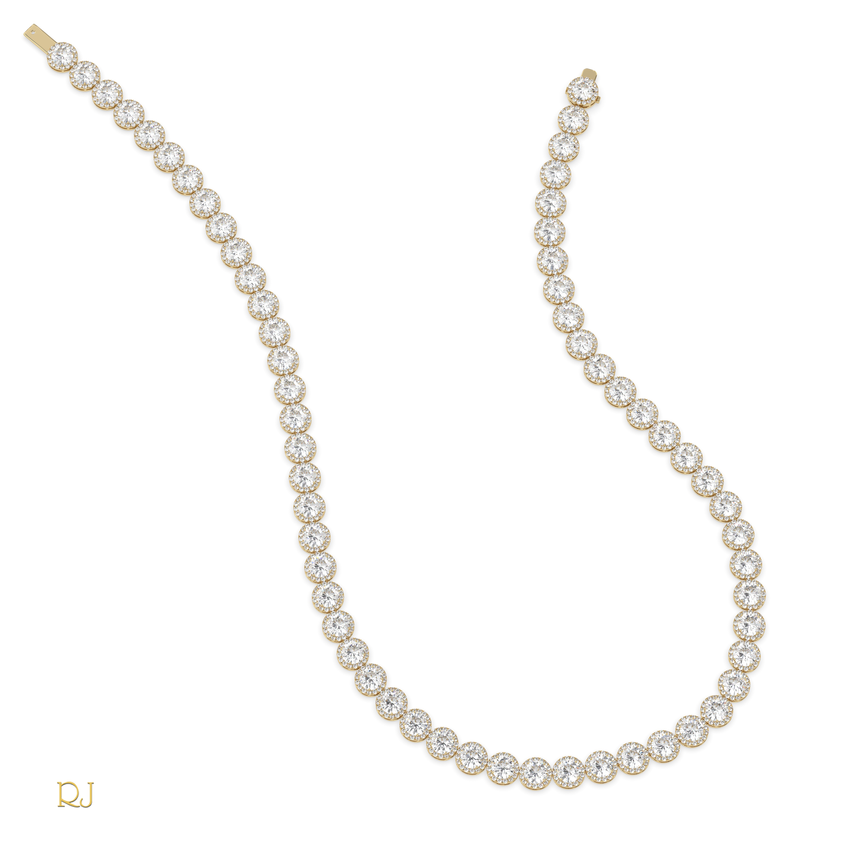 18k yellow gold  full eternity round diamond necklace – 104.08ct total | 18k gold & platinum