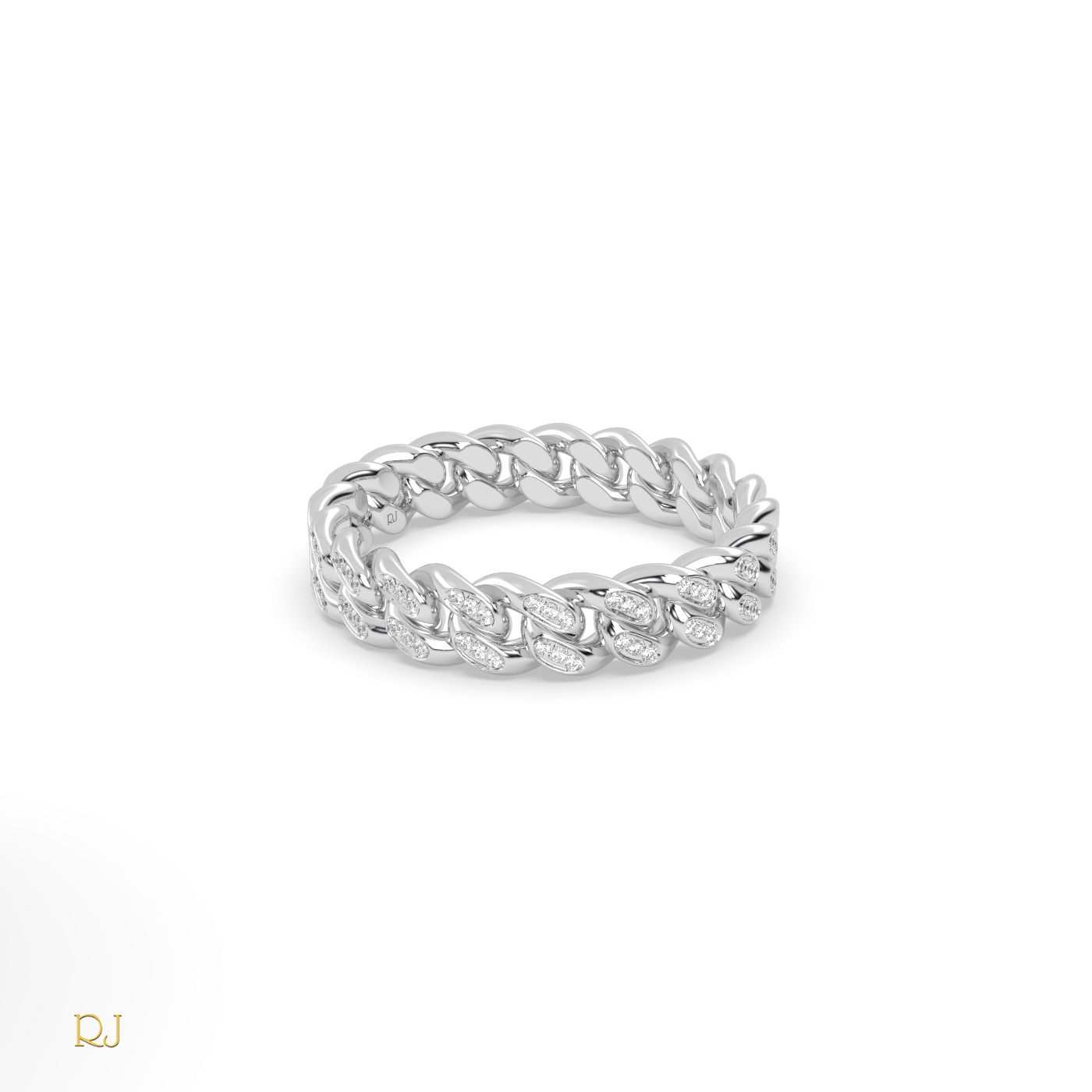 18k white gold  cuban diamond ring – 18k gold or platinum band with 120 round diamonds (0.24ct total)