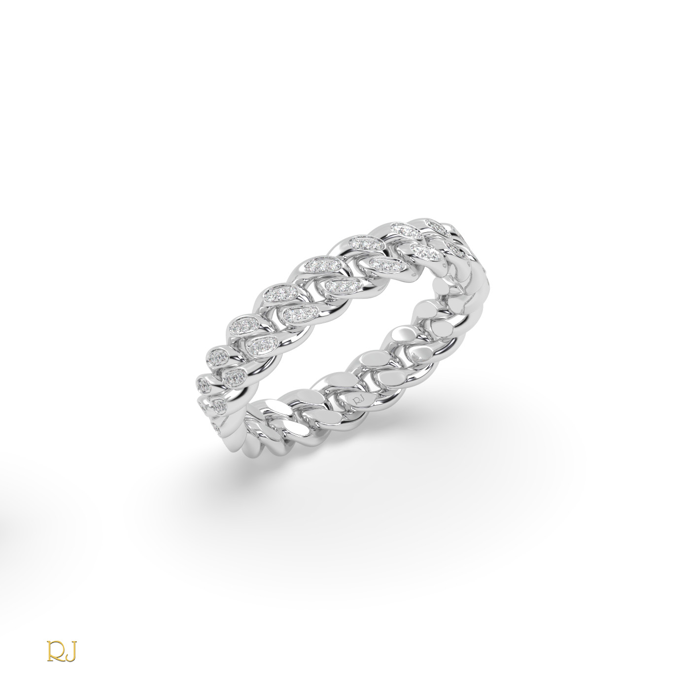 18k white gold  cuban diamond ring – 18k gold or platinum band with 120 round diamonds (0.24ct total)