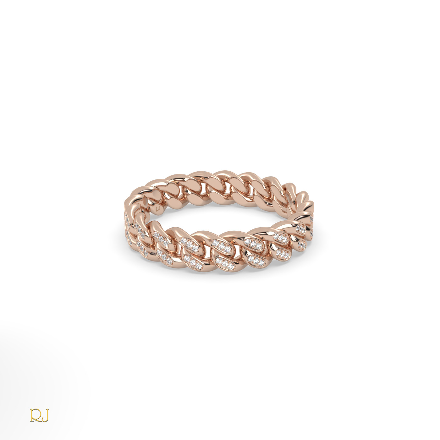 18k rose gold  cuban diamond ring – 18k gold or platinum band with 120 round diamonds (0.24ct total)