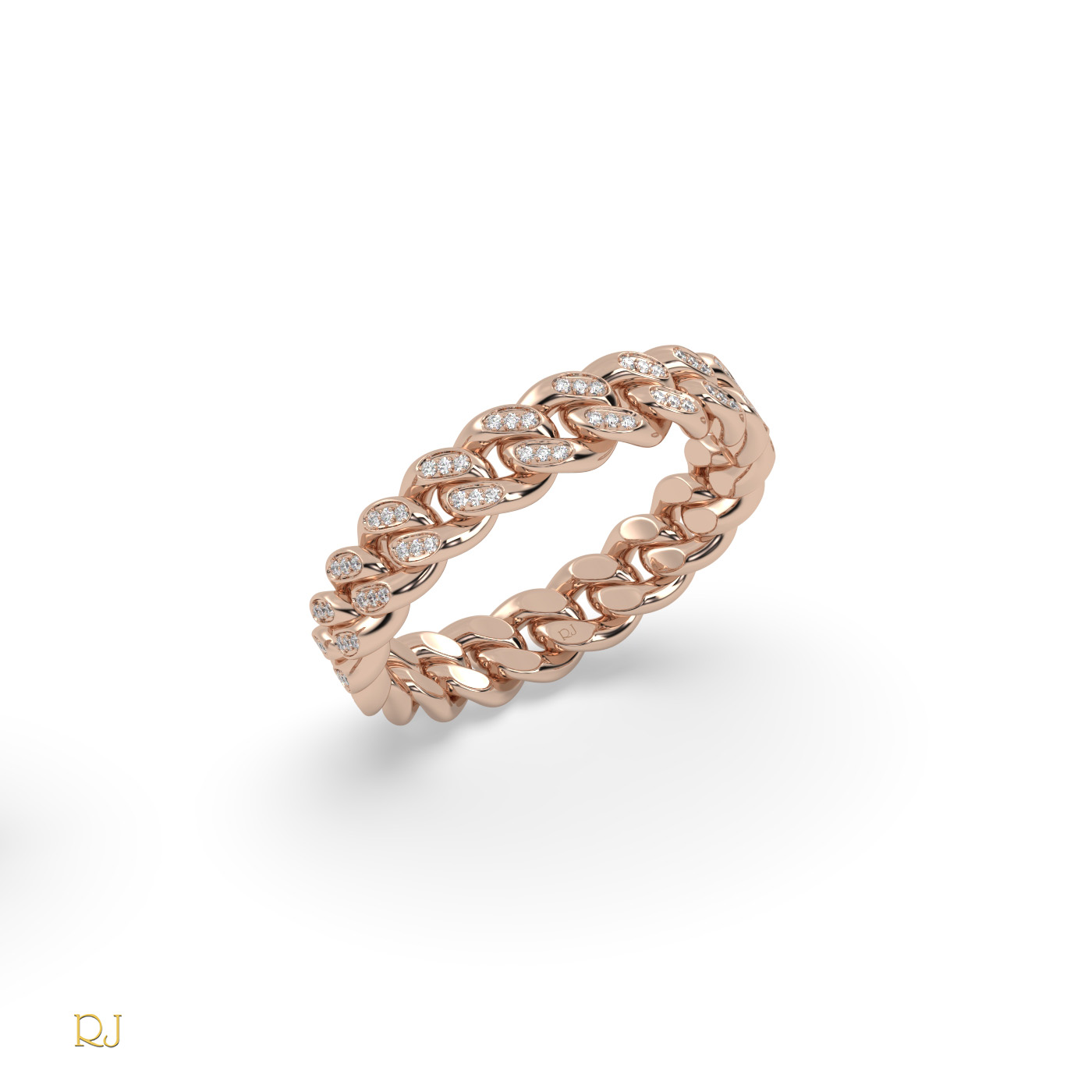 18k rose gold  cuban diamond ring – 18k gold or platinum band with 120 round diamonds (0.24ct total)