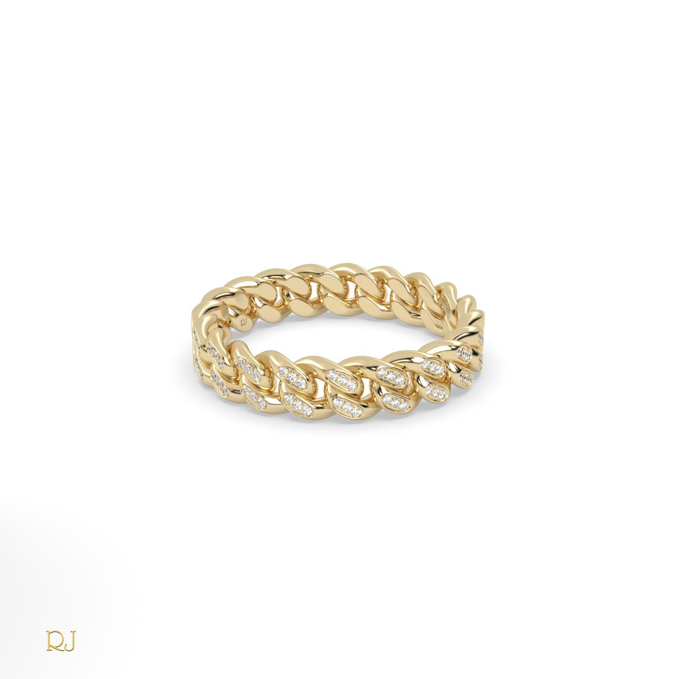 18k yellow gold  cuban diamond ring – 18k gold or platinum band with 120 round diamonds (0.24ct total)