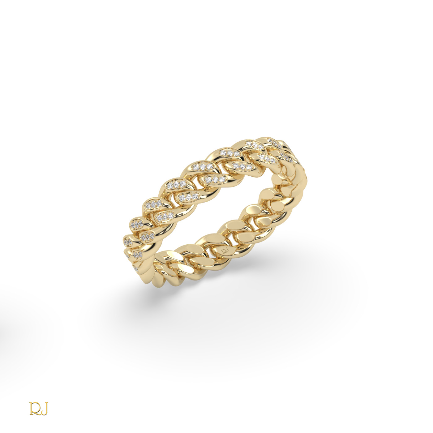 18k yellow gold  cuban diamond ring – 18k gold or platinum band with 120 round diamonds (0.24ct total)