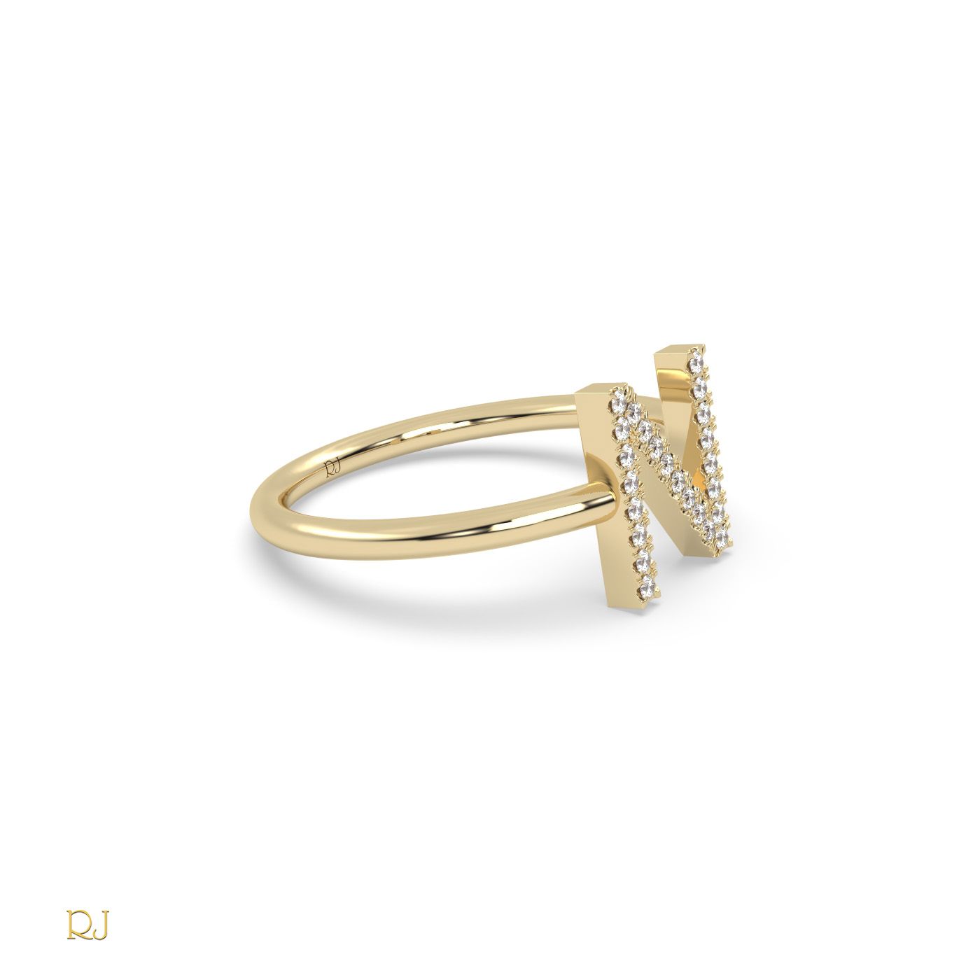 18k yellow gold  diamond n initial ring in 18k gold or platinum – 0.09 tcw