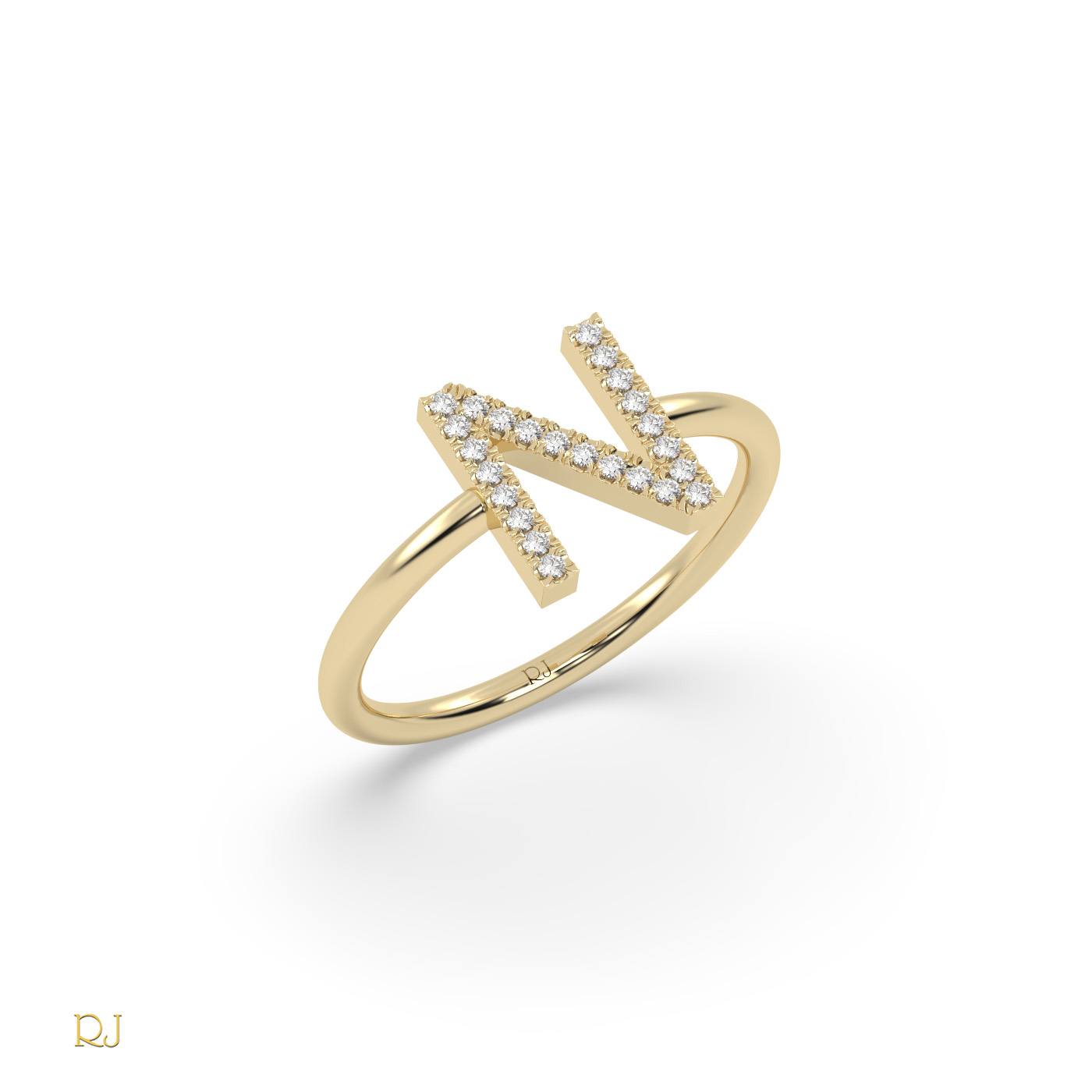 18k yellow gold  diamond n initial ring in 18k gold or platinum – 0.09 tcw