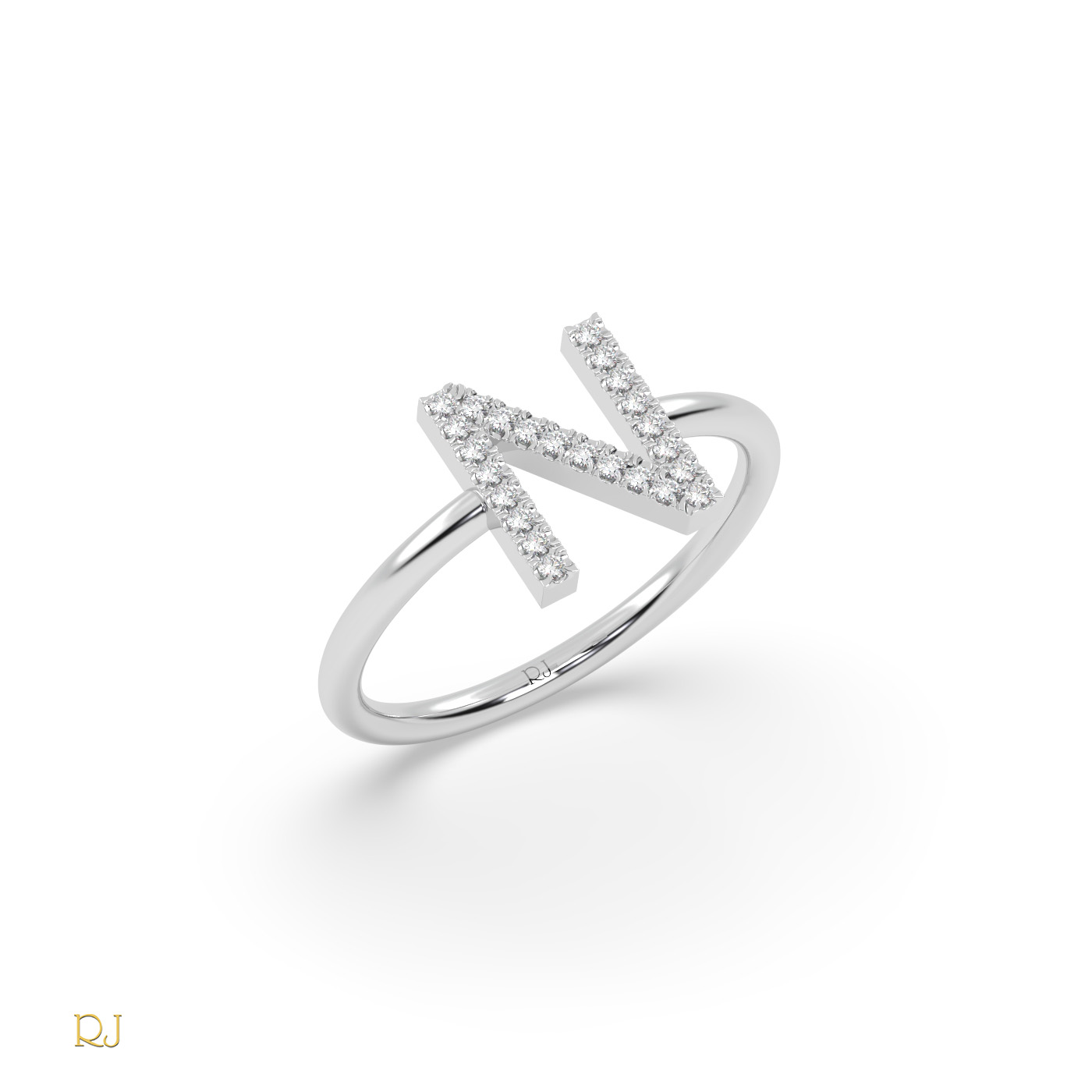 pt platinum  diamond n initial ring in 18k gold or platinum – 0.09 tcw