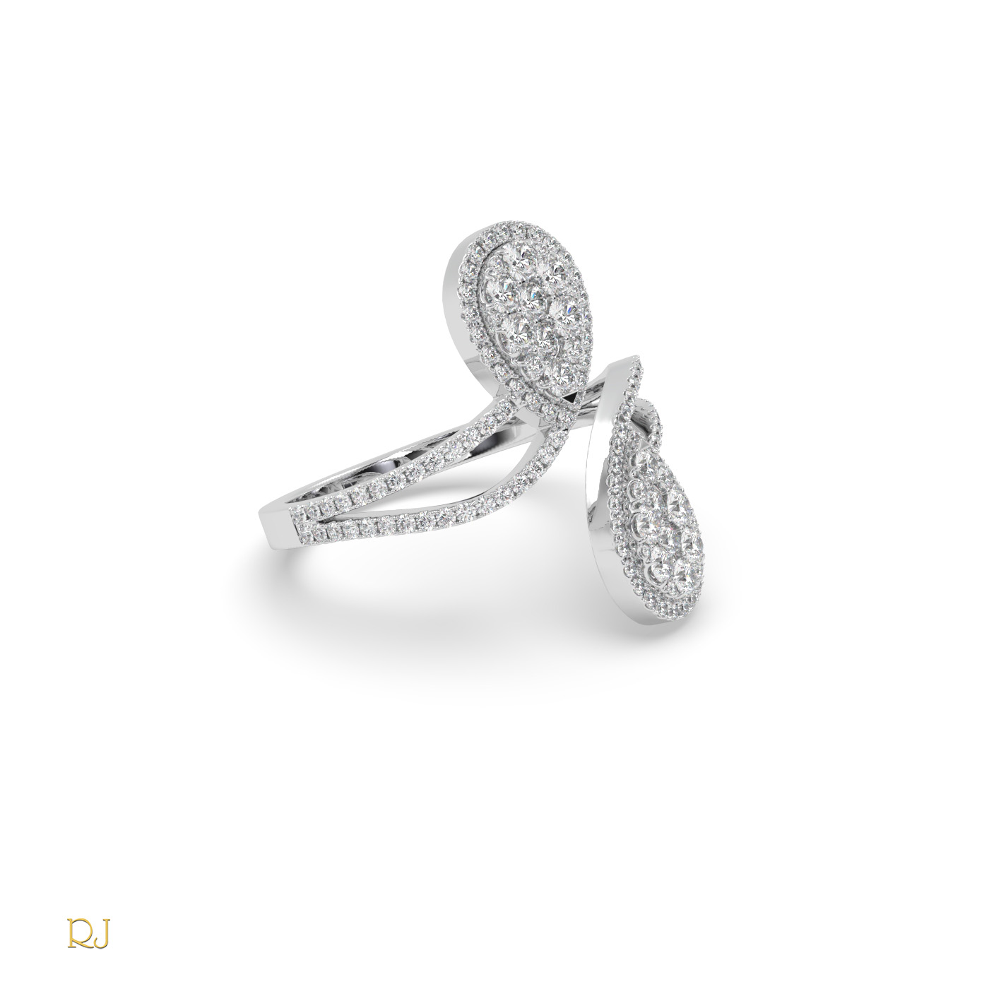 18k white gold  elegant pear diamond open wrap ring in 18k gold & platinum | raymonds jewellery