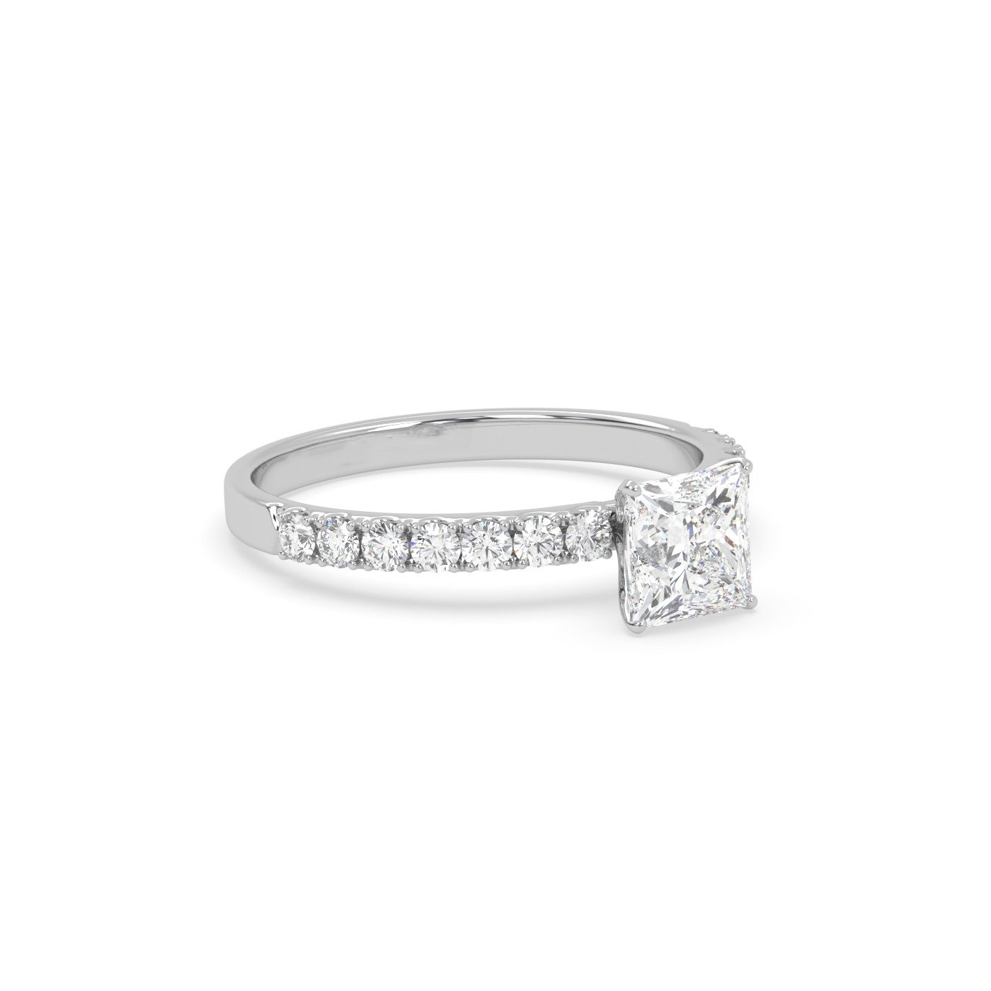18K White Gold Timeless Side Stone Engagement Ring