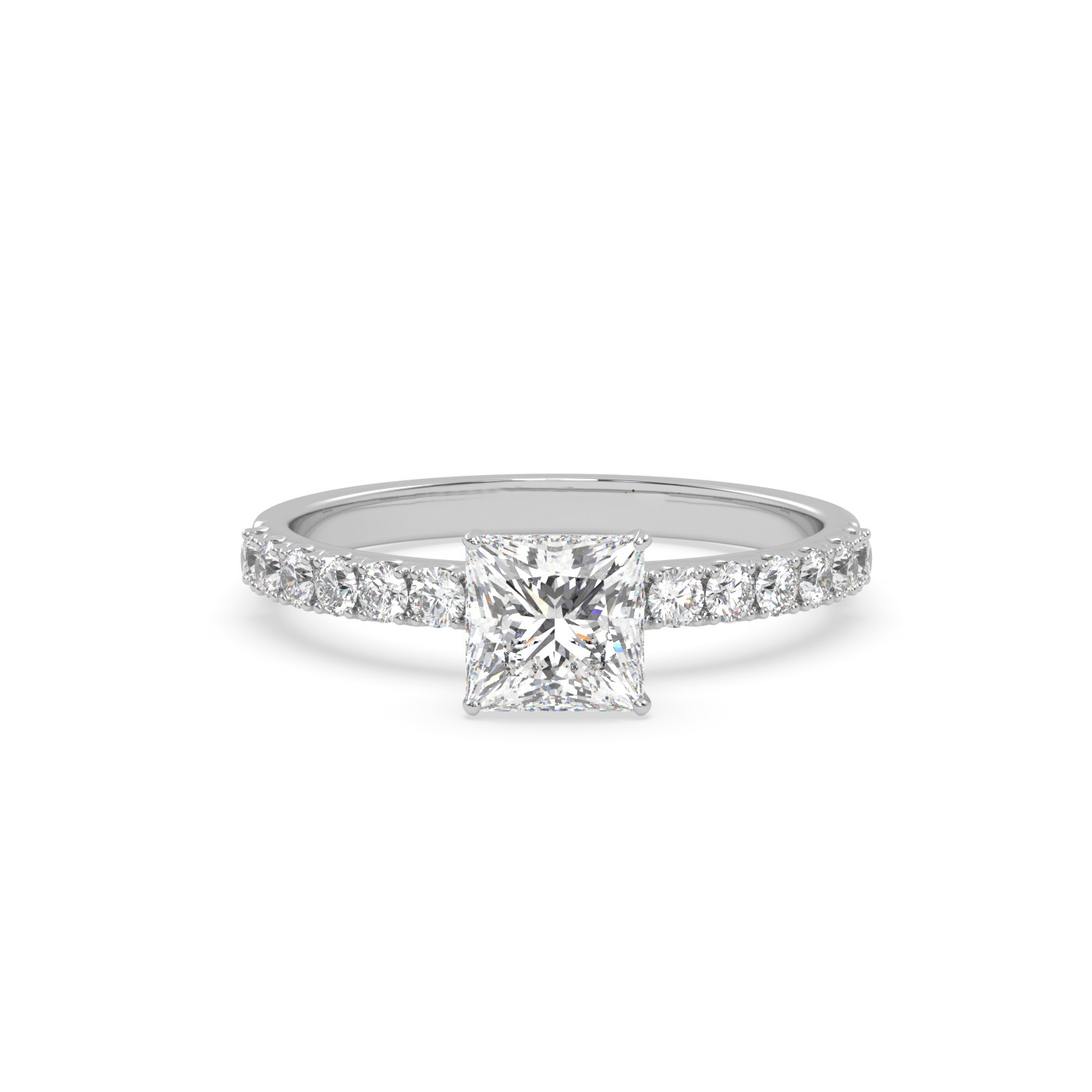 18K White Gold Timeless Side Stone Engagement Ring